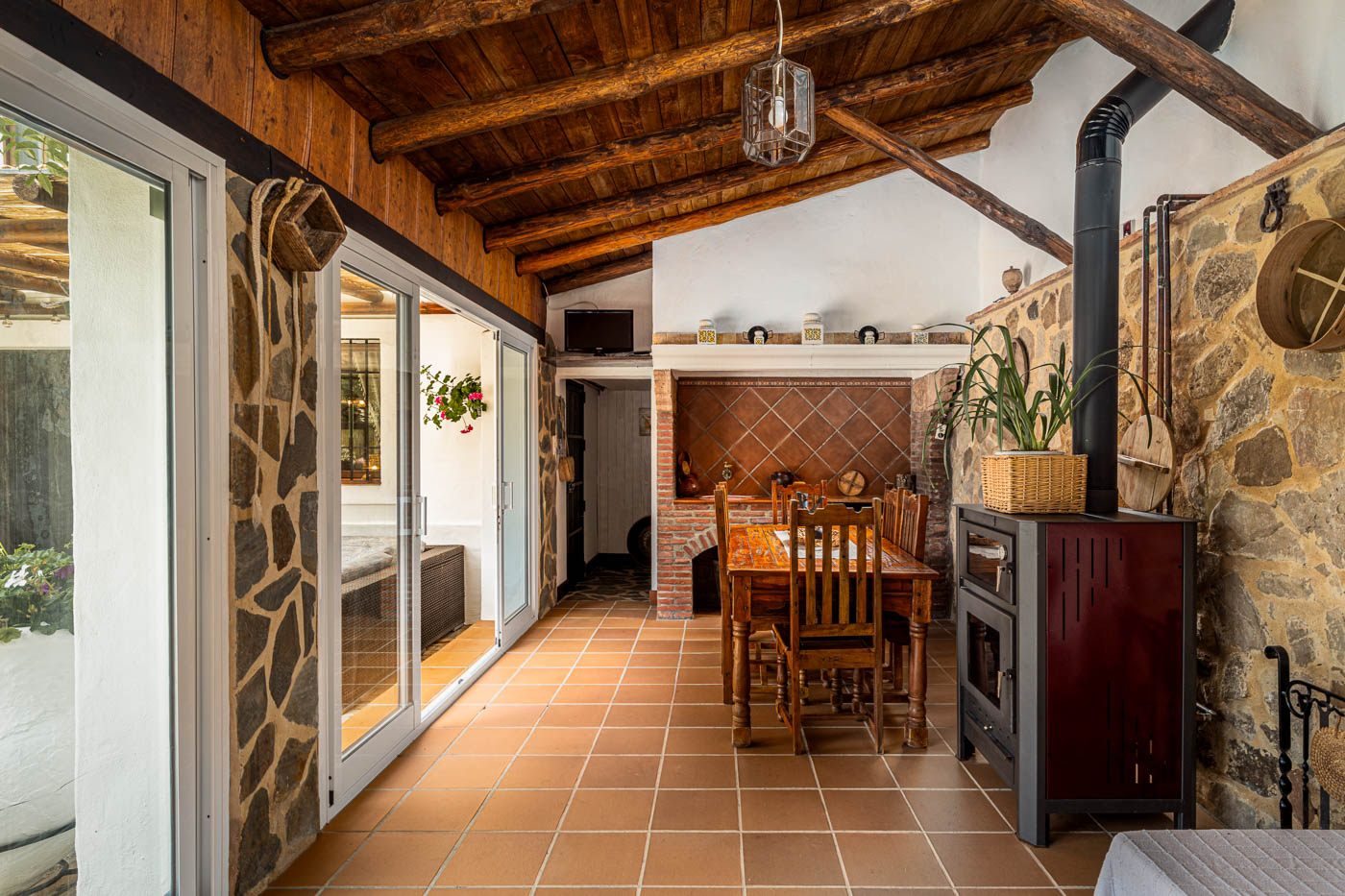 The house is connected to an enclosed porch