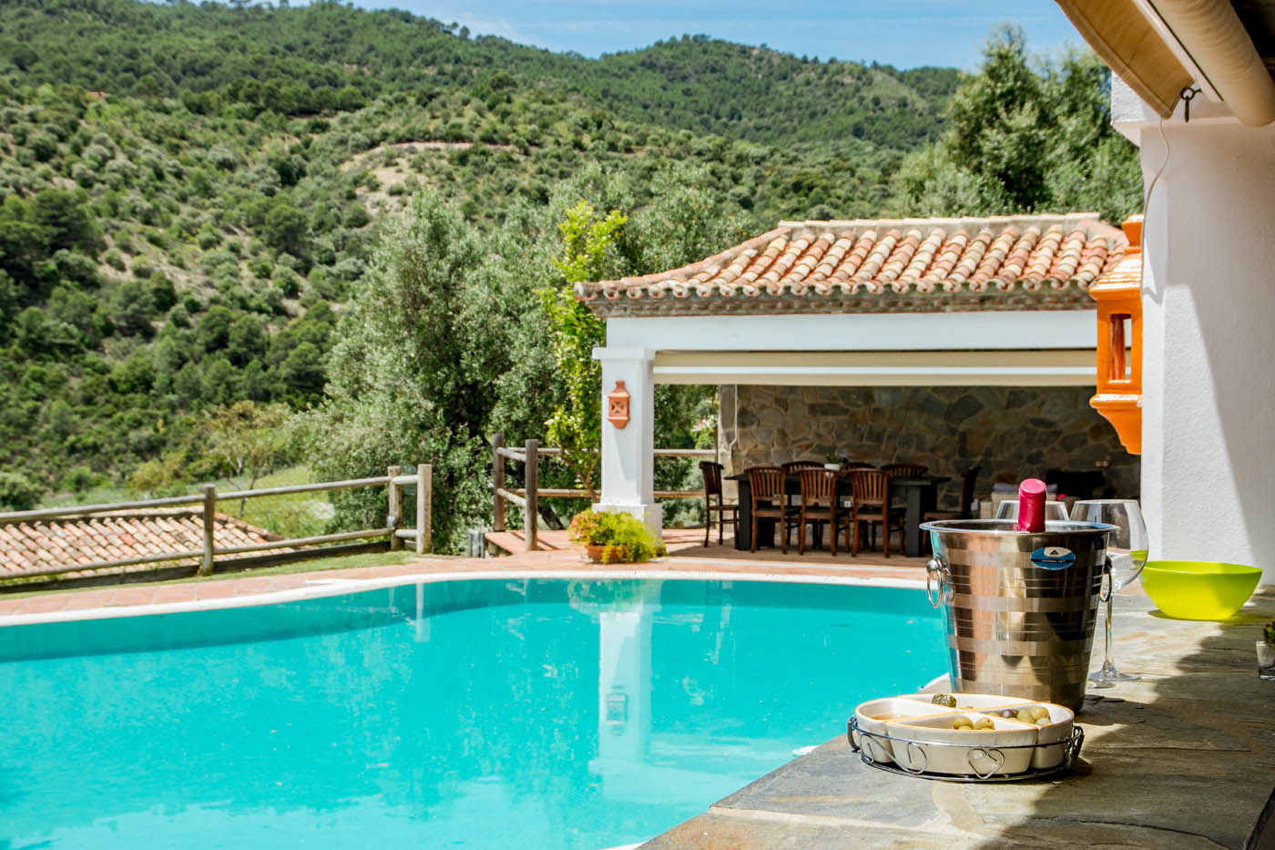 Pool seen from outdoor kitchen