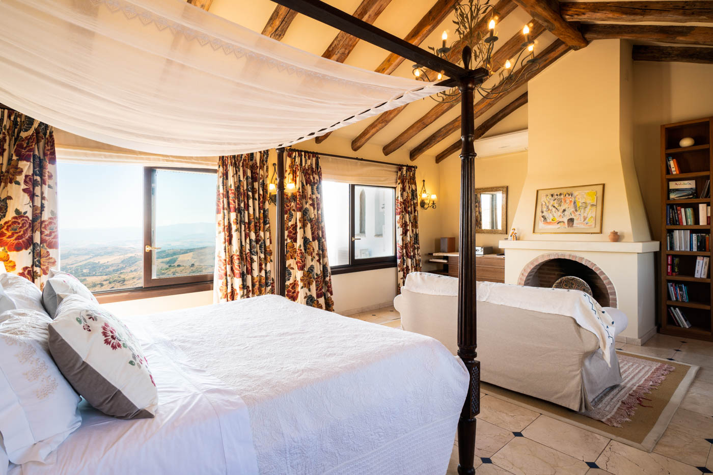 Master bedroom has open fire