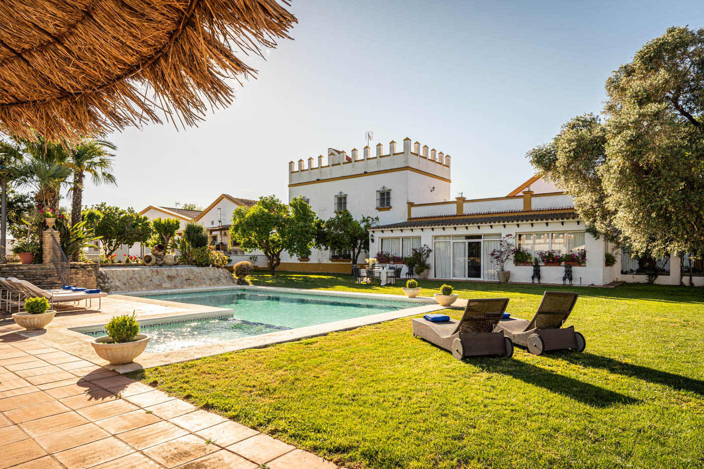 Your private pool with lawned gardens