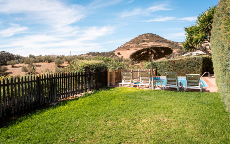 Zona de césped junto a piscina