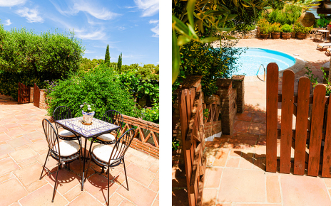 Terrace and steps down to pool