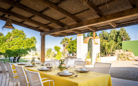 From barbecue area you access back gardens and pool