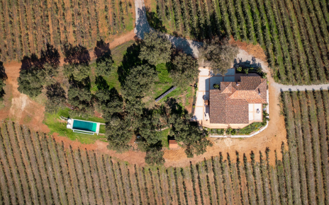 Villa y piscina vista desde arriba