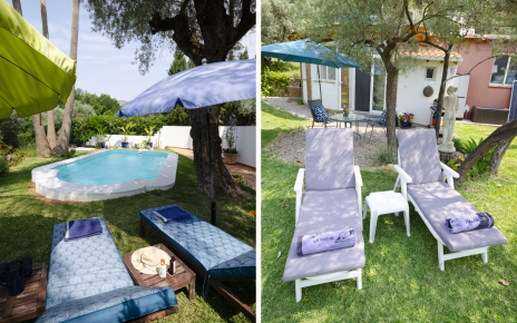 Zona de piscina a 20 metros del estudio y sus jardines